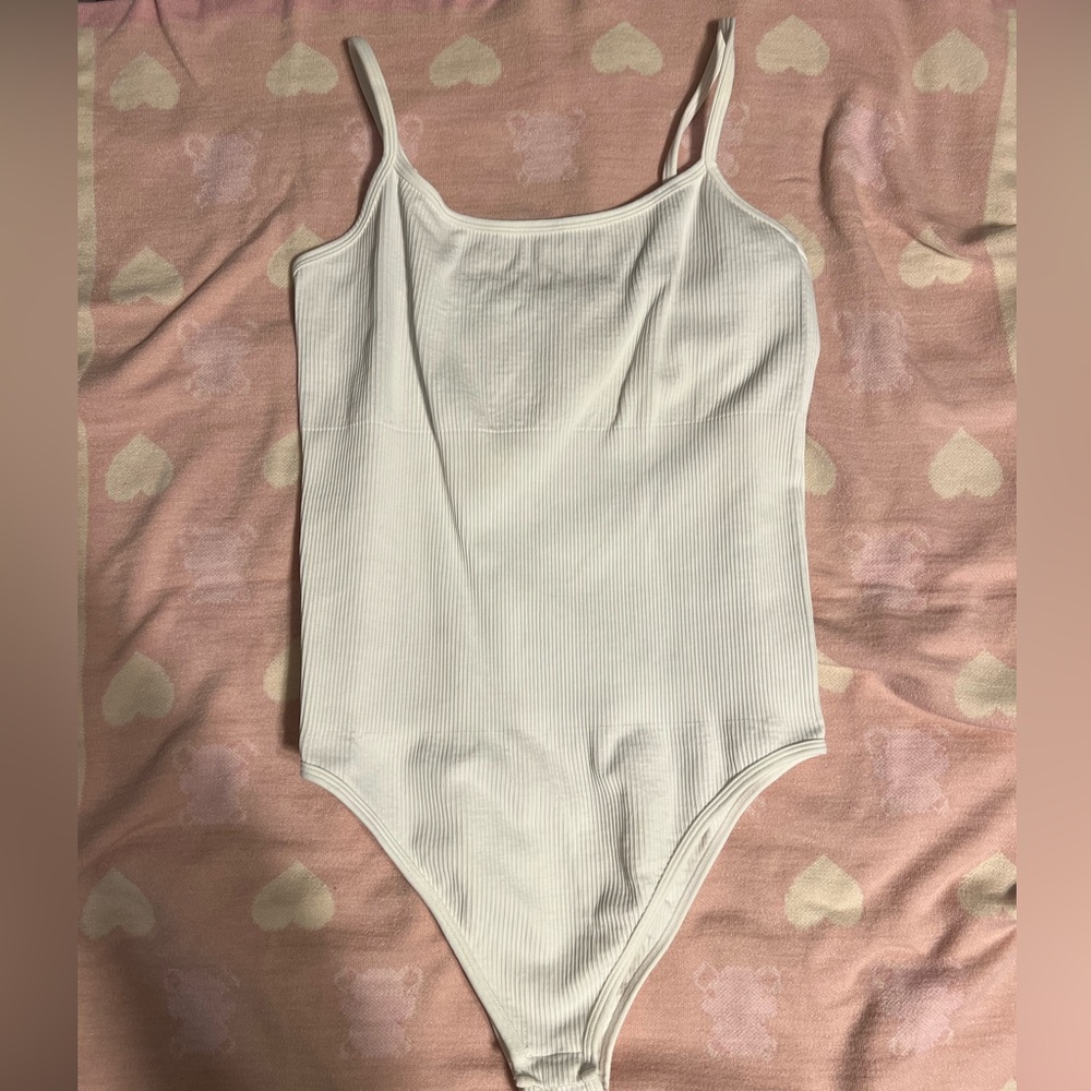 White Ribbed Women's Bodysuit